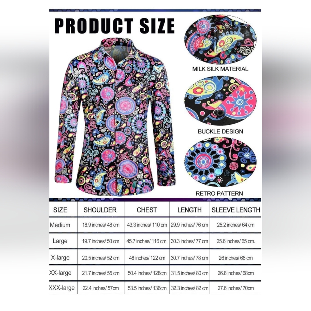 Colorful Disco Shirt and Black Flared Pants Set - Picture 2 of 4